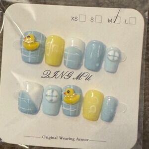 Duck‎ Press On Nails Set Blue Yellow Cartoon Cute False Nail Art DIY